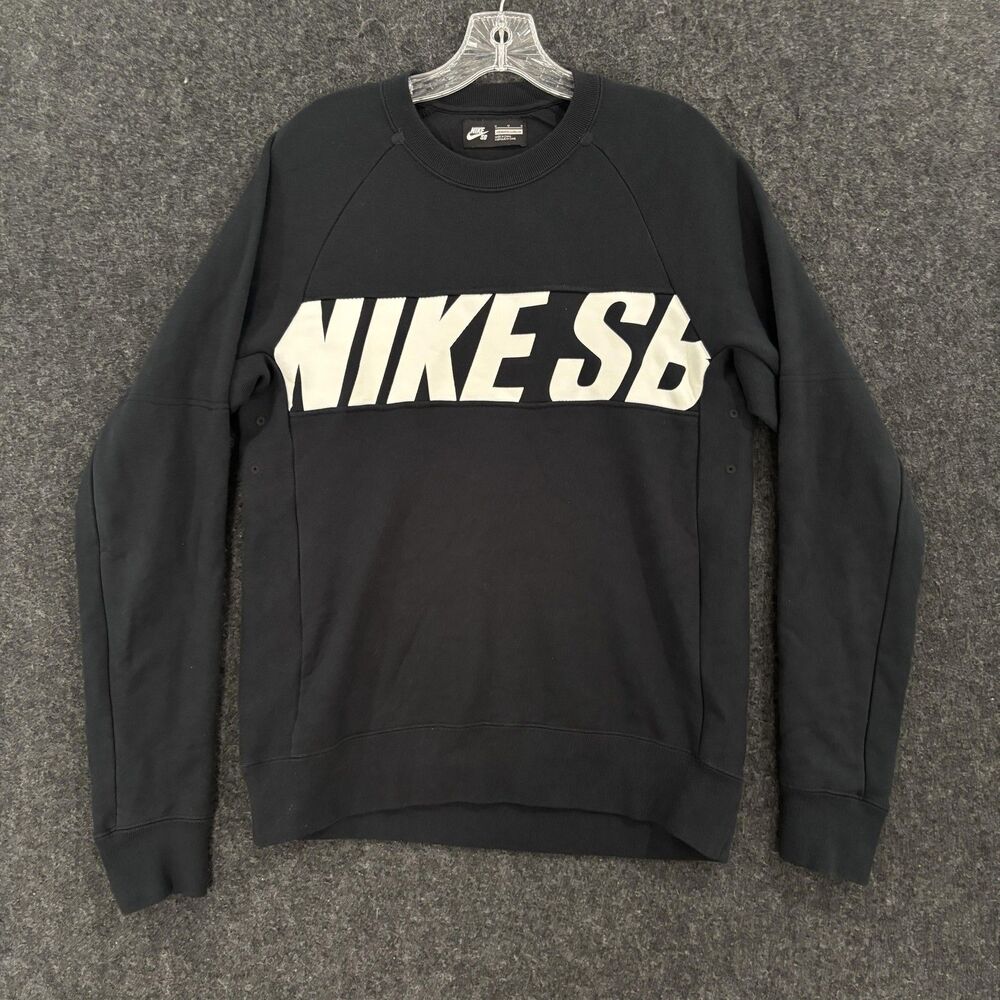 Nike SB Sweatshirt Men's Medium Black White Crewneck Pullover Big Logo Skate